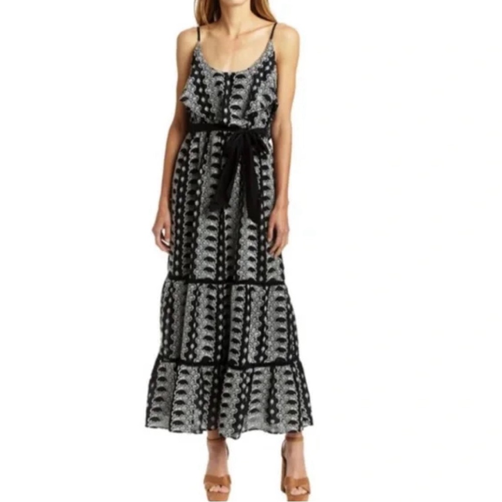 Anthropologie Love the Label Black White Tiered Maxi Dress Women's Size S